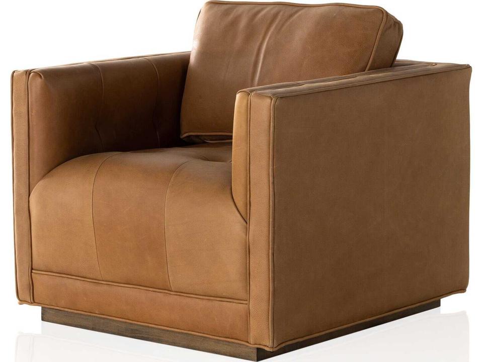 Easton Kiera Top-Grain Leather Swivel Accent Chair in Palermo Cognac