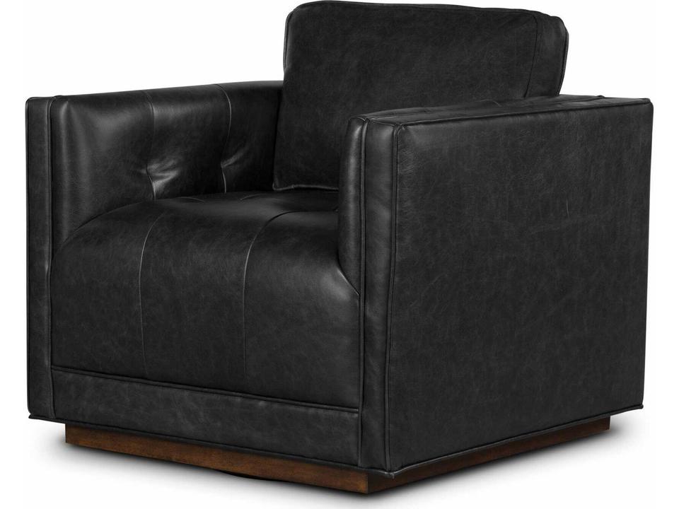 Easton Kiera Swivel Top-Grain Leather Club Chair in Sonoma Black
