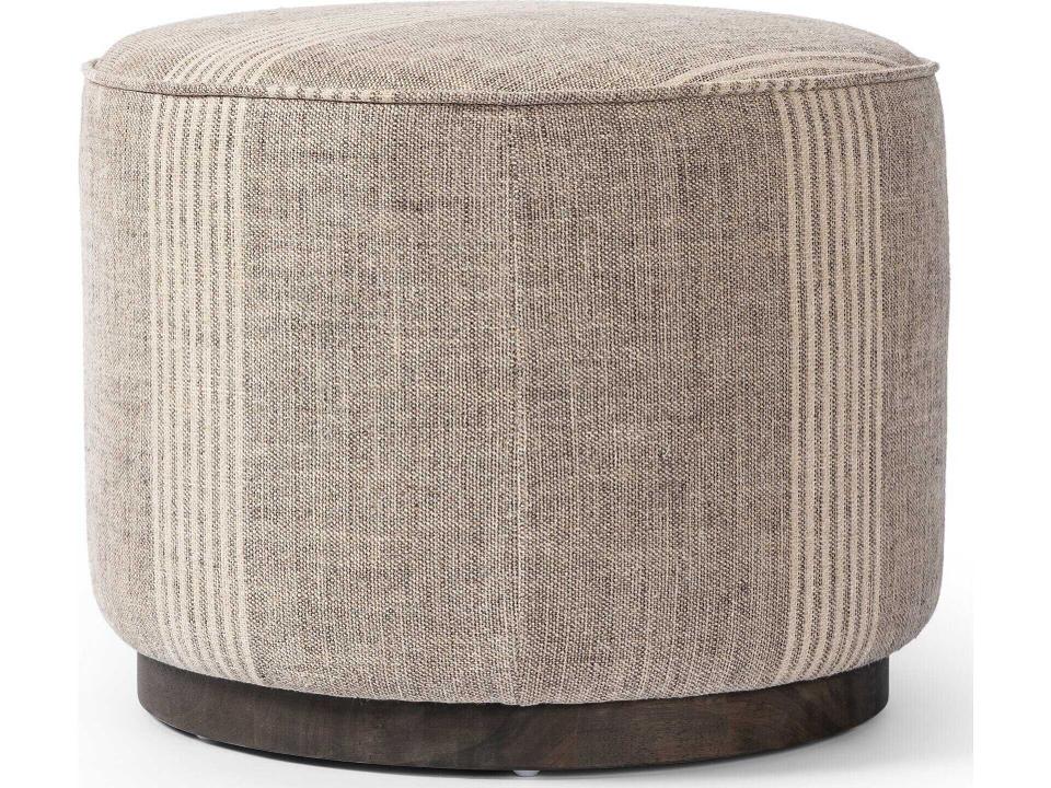 Sinclair Round Upholstered Ottoman Manchester Flint Flax Linen Blend