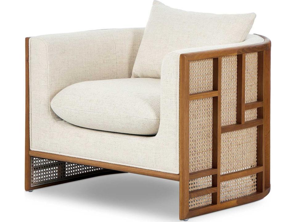 Westgate June Cane and Oak Accent Chair with Beige Performance Fabric