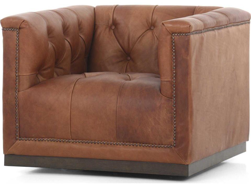 Maxx Swivel Accent Chair in Heirloom Sienna Top Grain Leather