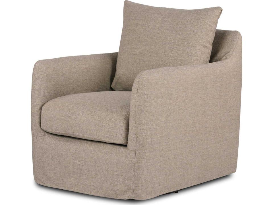 Banks Alcala Taupe Performance Fabric Slipcover Swivel Chair