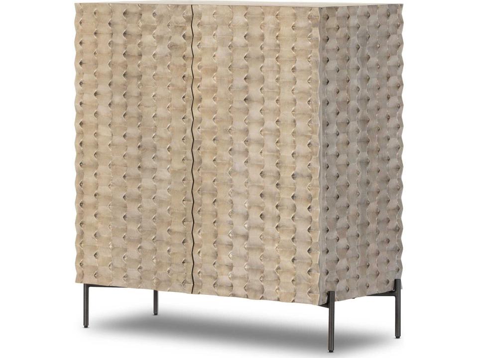 Fallon Raffael Carved Stonewash Grey Mango Bar Cabinet
