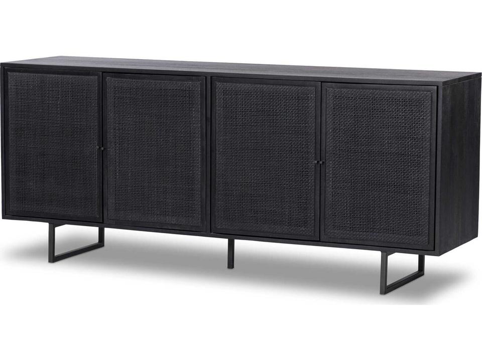 Carmel Sideboard Black Wash Mango Wood Cane and Iron