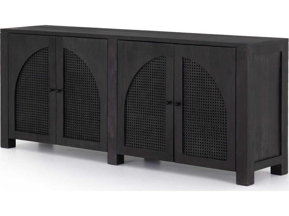 Tilda Black Wash Mango 6-Door Sideboard with Cane Panels