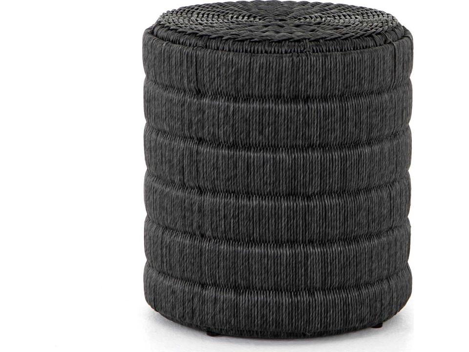 Grass Roots Round End Table with All-Weather Wicker in Vintage Coal