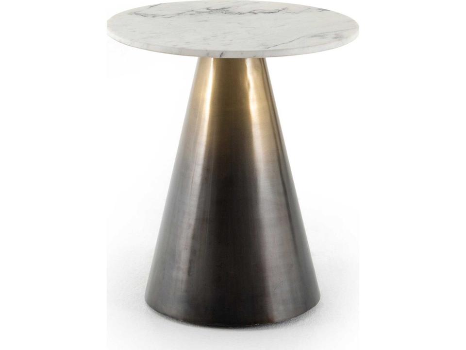 Armon Round End Table Ombre Antique Brass White Marble