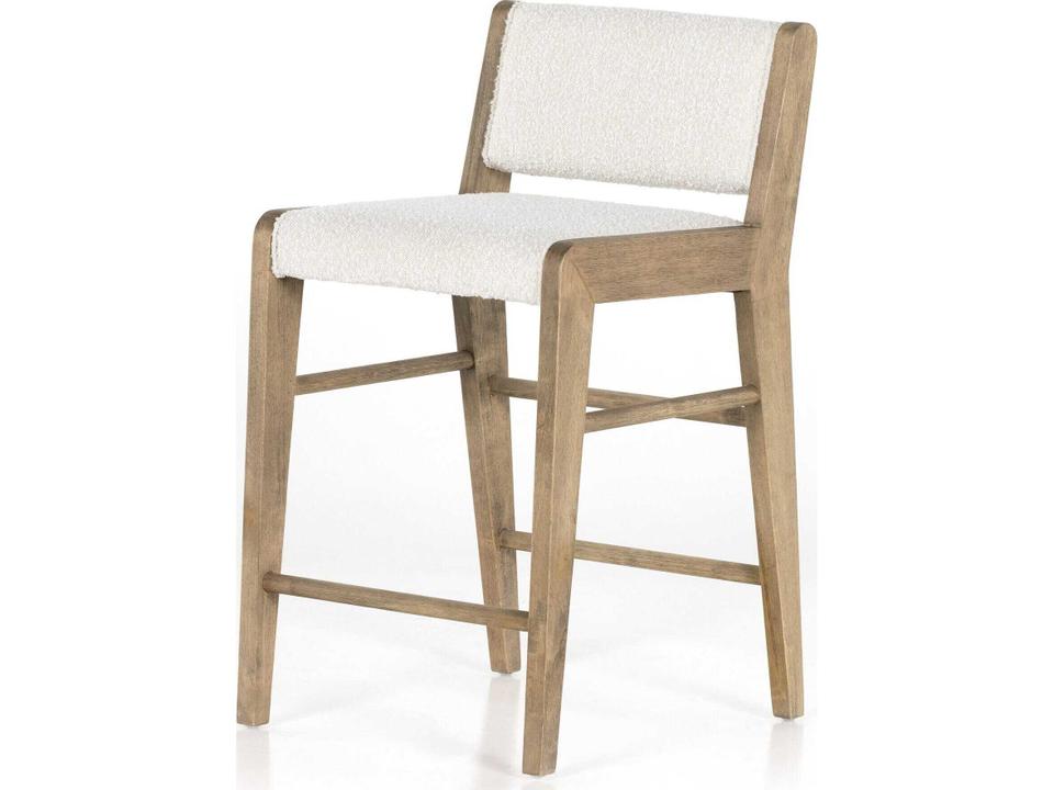 Irondale Charon Upholstered Solid Wood Knoll Natural Weathered Drift Counter Stool