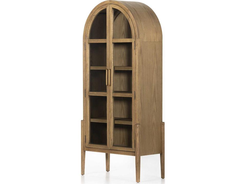 Globetrotter Tolle Oak Wood Antique Brass Tempered Glass Drifted Display Cabinet