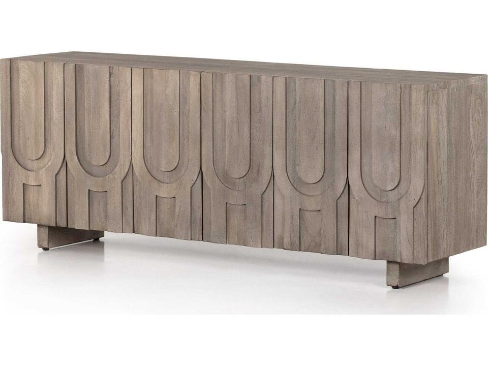 Rivka Aged Grey Media Console with Carved Reclaimed Wood