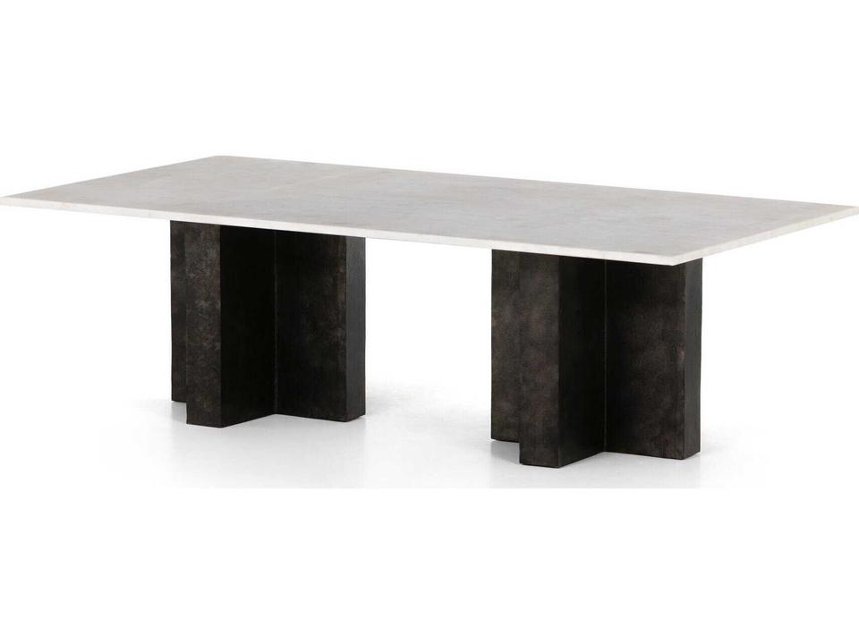 Marlow Terrell Rectangular Coffee Table Polished White Marble and Raw Black