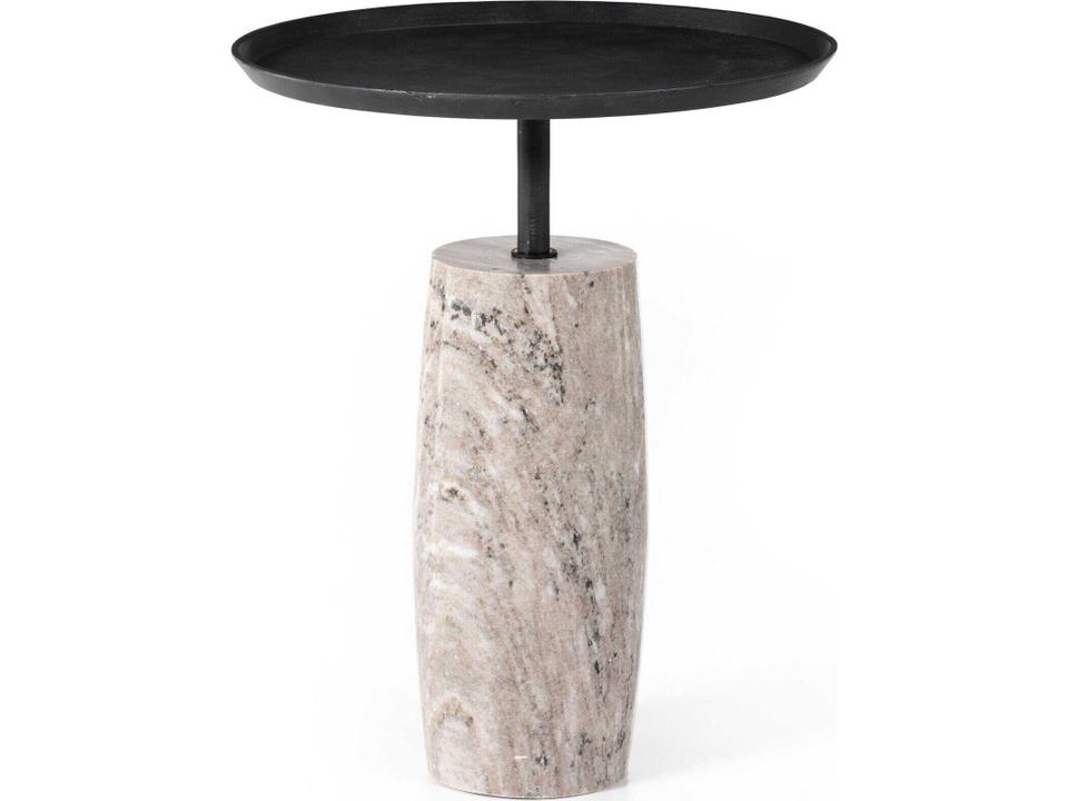Cronos End Table in River Grey Marble and Aged Grey Aluminum