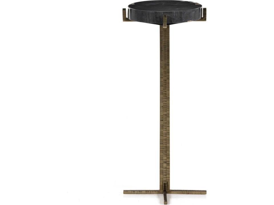 Jonty Round End Table in Dark Petrified Wood and Textured Brass