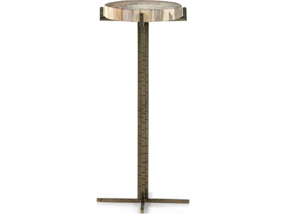 Jonty Round End Table in Light Petrified Wood and Textured Brass