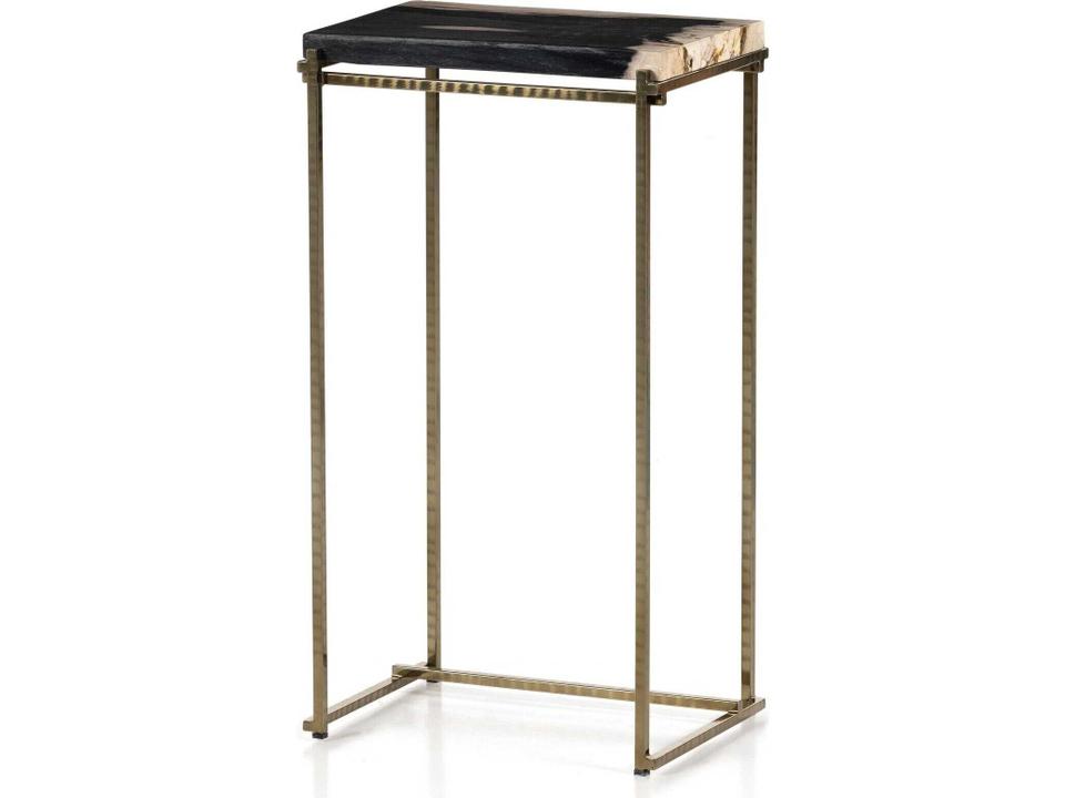 Palu Tig Rectangular End Table in Textured Brass and Dark Petrified Wood