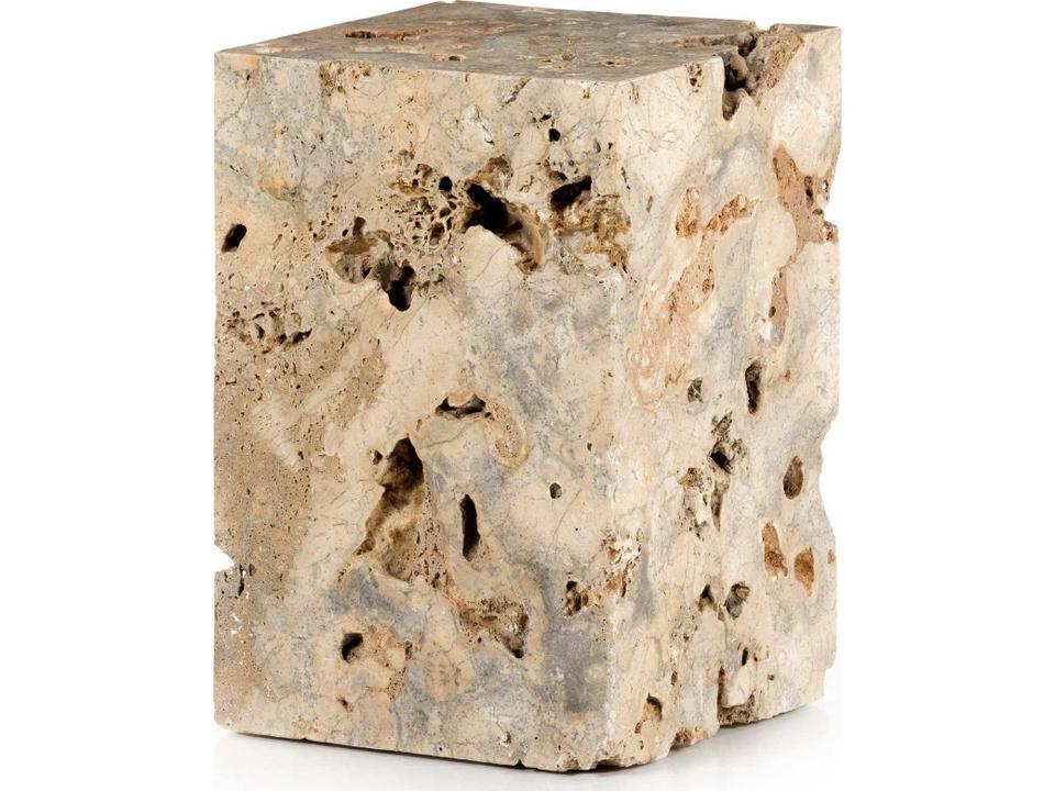 Faydon Square End Table in Solid Romano Fosse Travertine