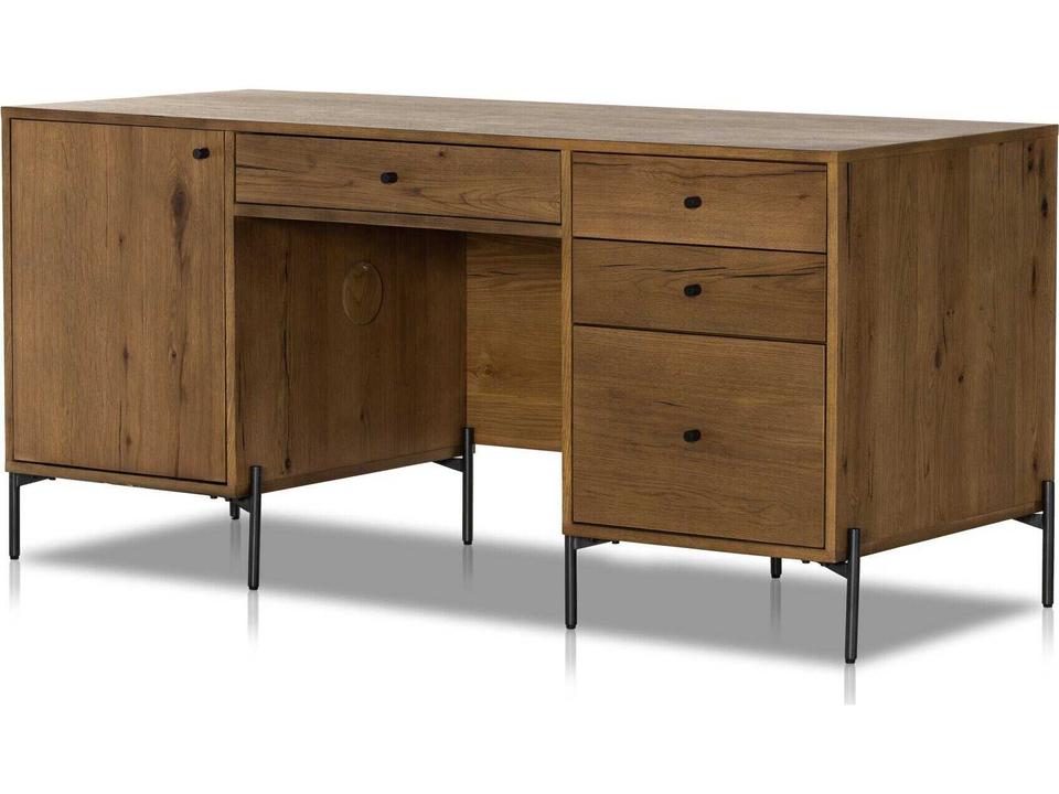 Haiden Eaton Executive Desk Amber Oak Resin Oak Wood with Storage