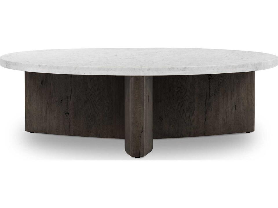 Bina Toli Round Coffee Table with Italian White Marble and Smoked Black Oak