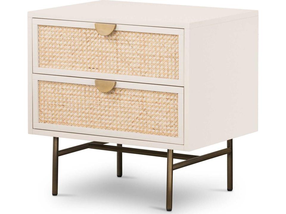 Luella 2-Drawer Nightstand with Cane Panels in Matte Alabaster