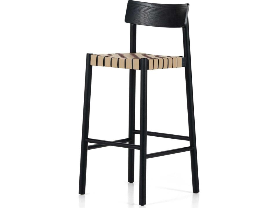 Allston Heisler Leather Ash Wood Black Veneer Almond Blend Bar Stool