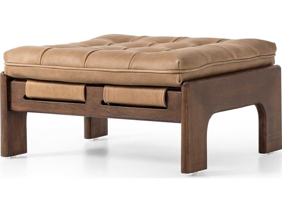 Halston Tufted Top Grain Leather Accent Ottoman in Palermo Drift