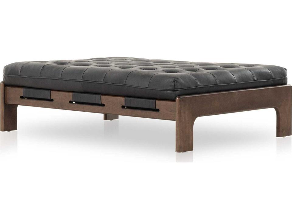 Halston Top-Grain Leather Cocktail Ottoman in Heirloom Black