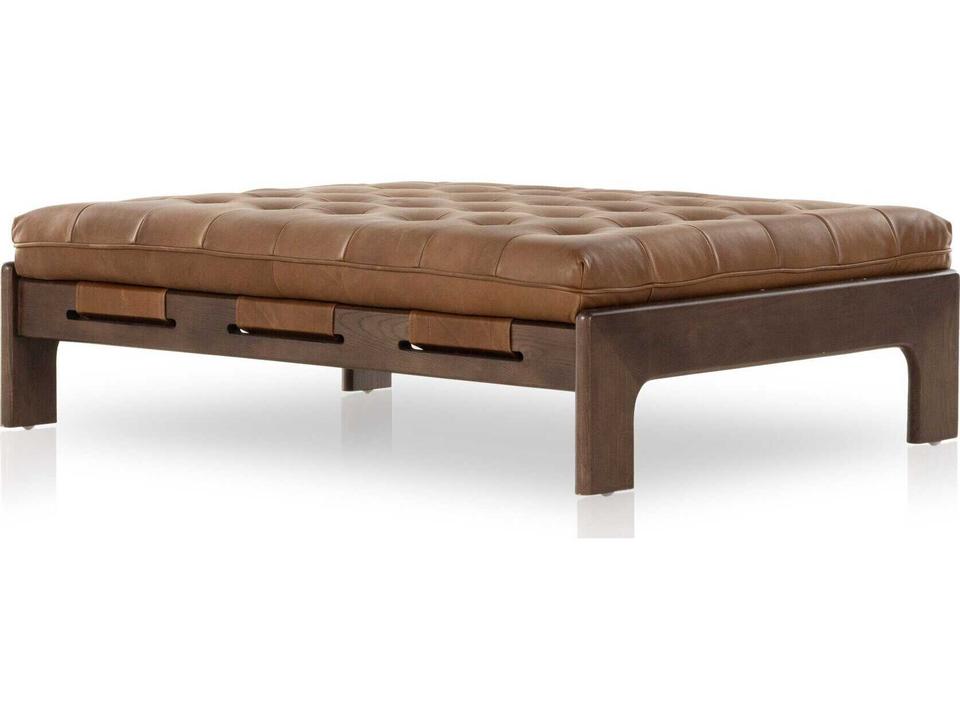 Halston Top-Grain Leather Cocktail Ottoman Heirloom Sienna