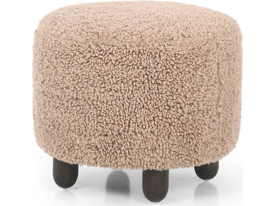 Aniston Round Ottoman with Faux Shearling Upholstery in Andes Toast