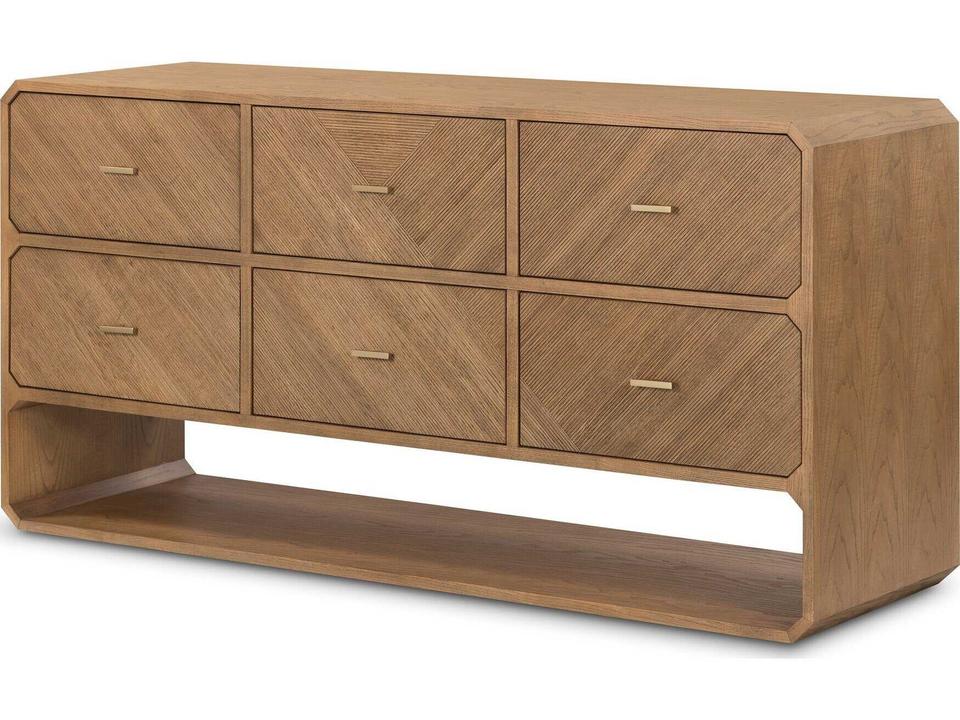 Caspian 6-Drawer Dresser in Natural Ash with Satin Brass Pulls