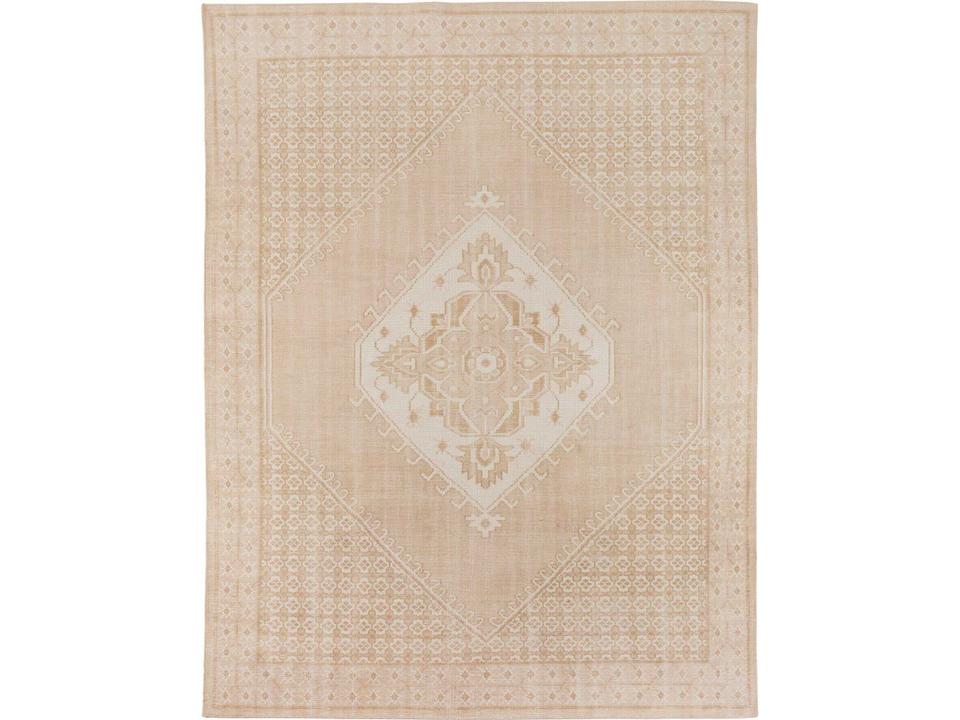 Arwen Deluca Hand-Knotted Banded Cream Area Rug