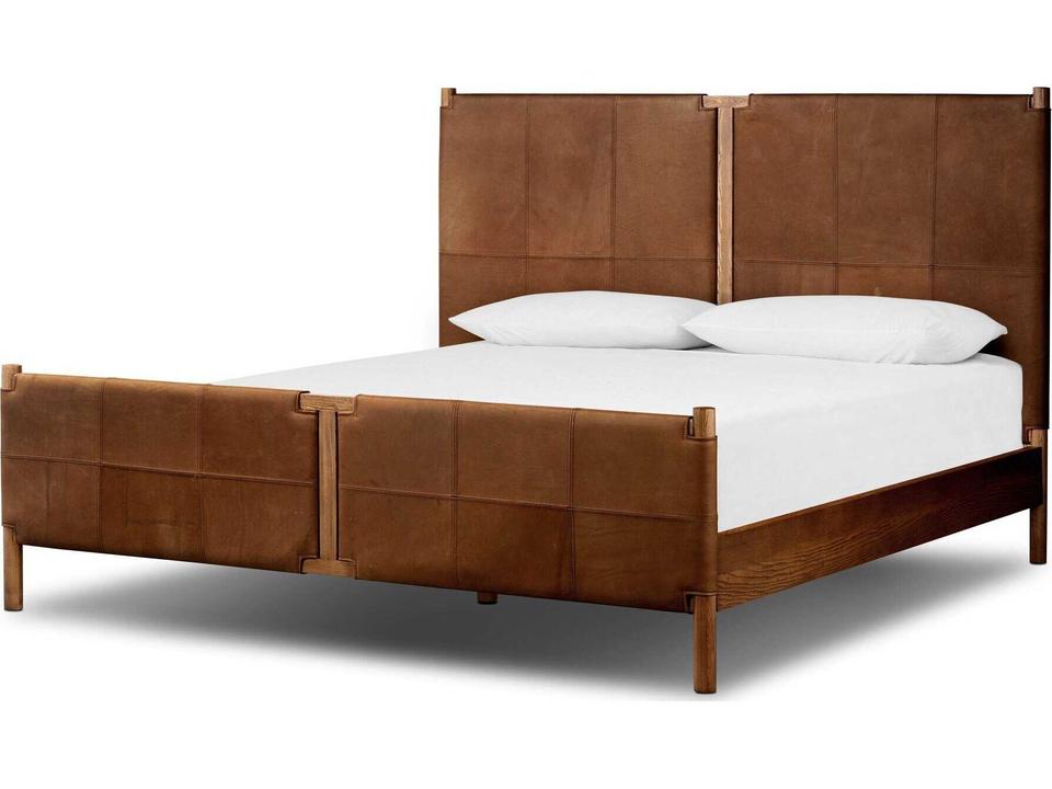 Salado King Panel Bed in Heirloom Sienna Leather and Natural Ash