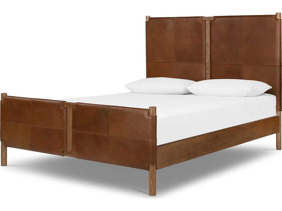 Salado Queen Size Upholstered Bed in Heirloom Sienna Leather