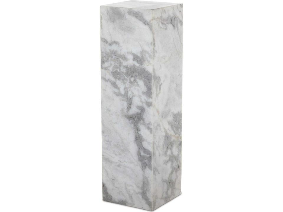 Rockwell Square Marble Pedestal End Table in White and Grey Speckled Marble