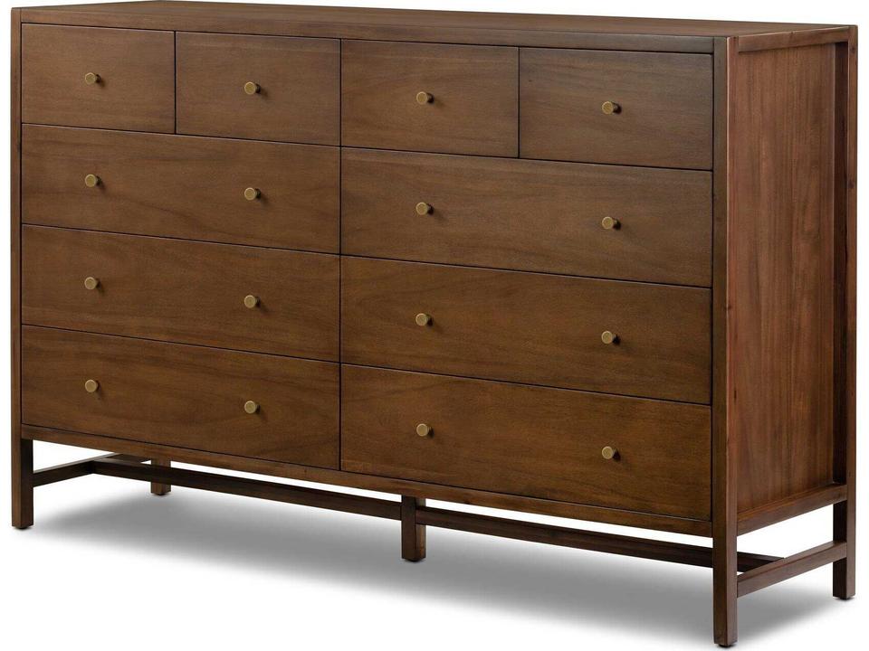 Patten Sullivan 10-Drawer Acacia Wood Double Dresser in Saddle Tan