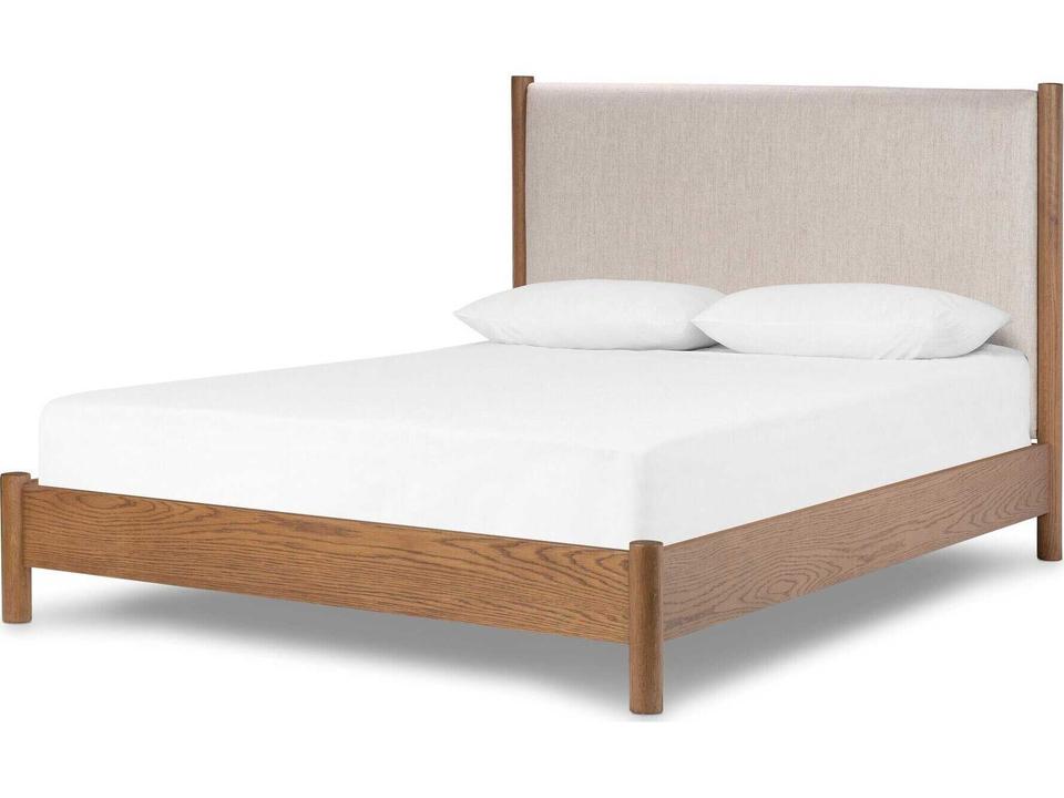Roark King Platform Bed in Amber Oak and Essence Natural Fabric