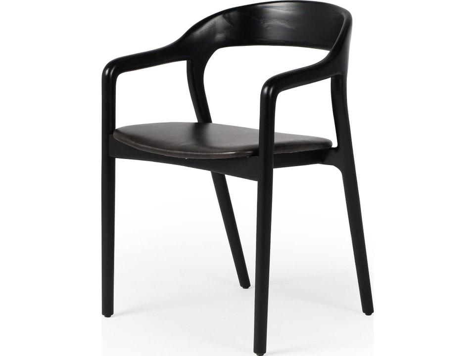 Allston Amare Leather Ash Wood Black Upholstered Arm Dining Chair