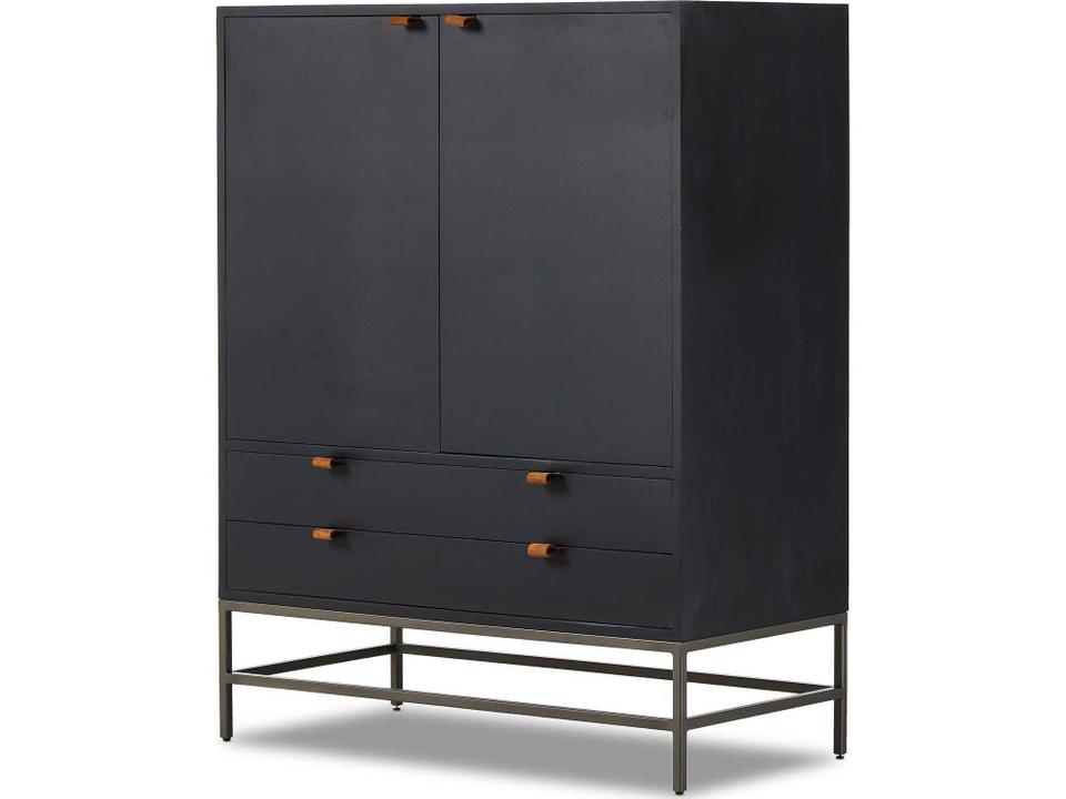 Fulton Black Poplar Wood Bar Cabinet