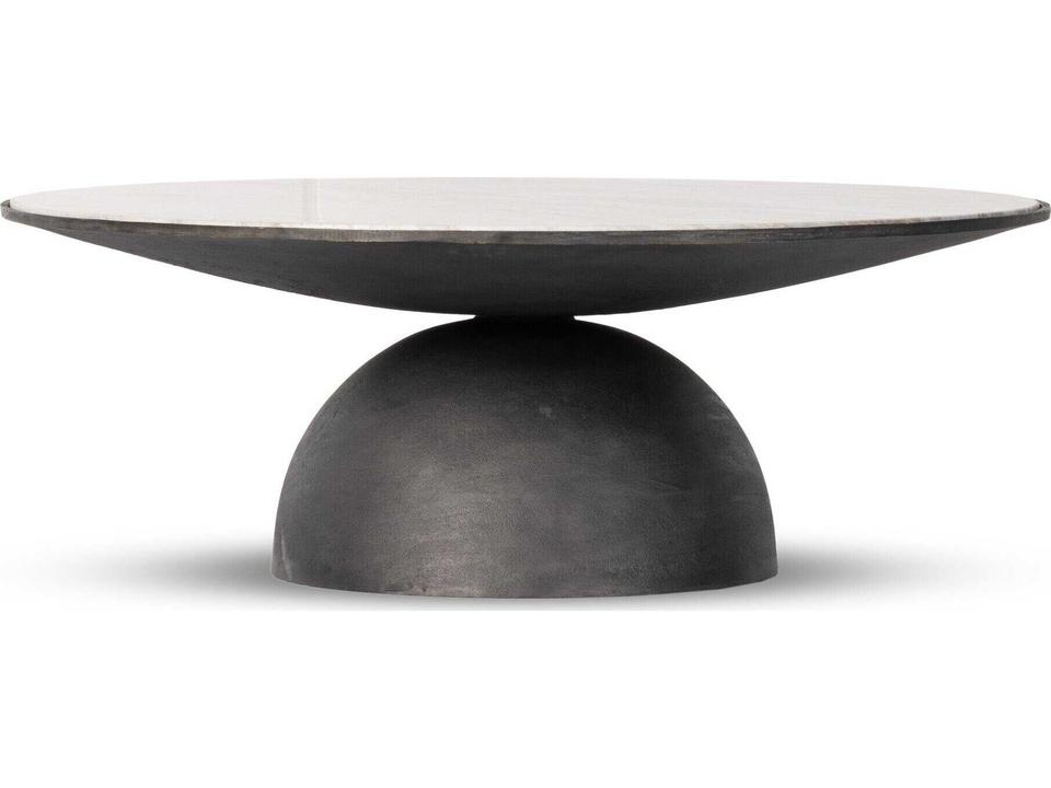 Marlow Corbett Round Coffee Table in Creamy Taupe Marble and Hammered Grey