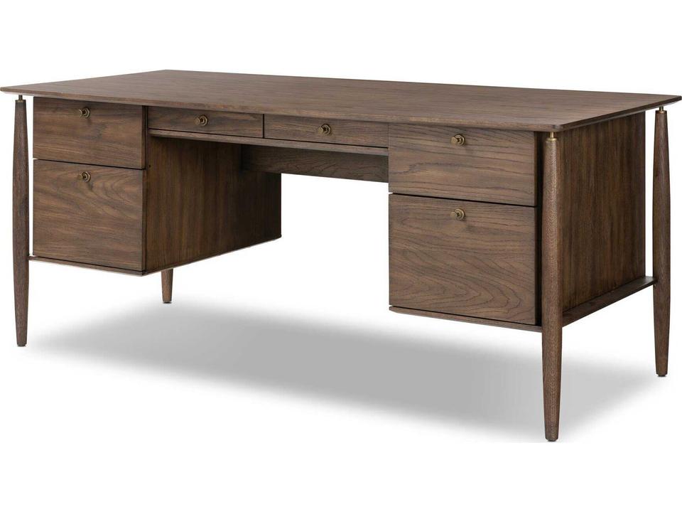 Haiden Executive Desk Aged Oak Veneer Rubbed Bronze