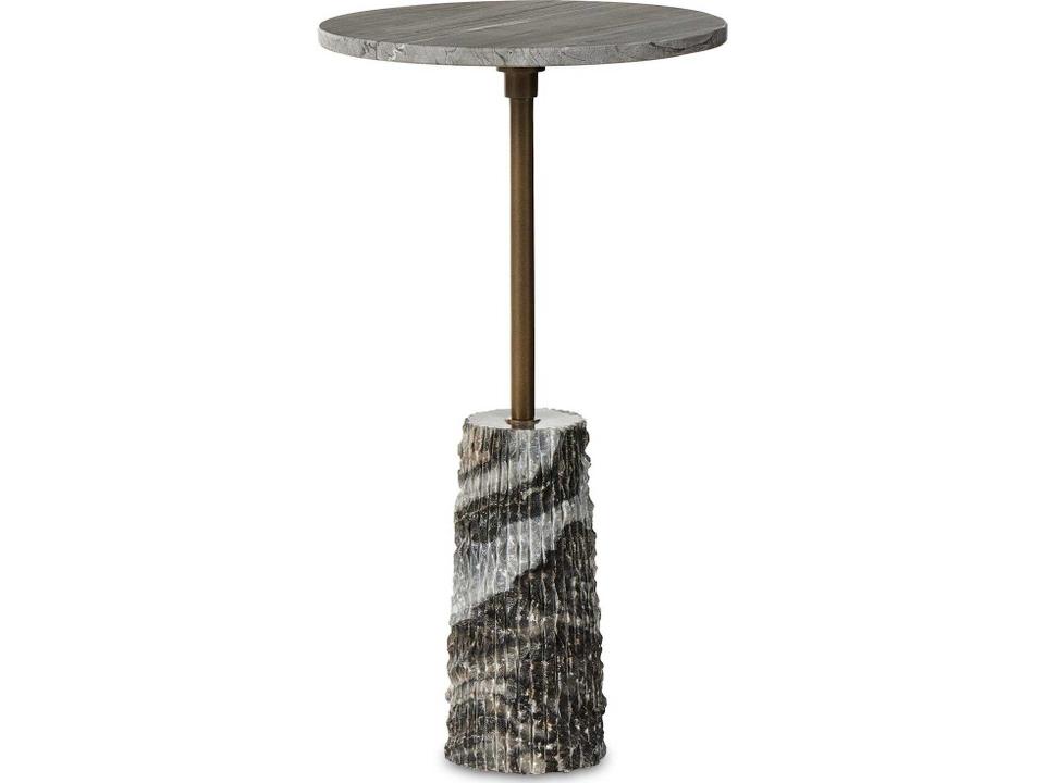 Marlow Round End Table Ribbed Ebony Marble Antique Brass
