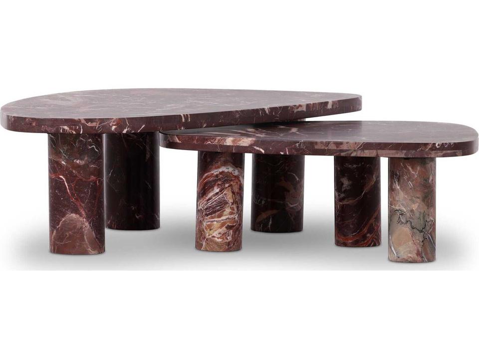 Zion 2-Piece Nesting Coffee Table Set in Merlot Marble