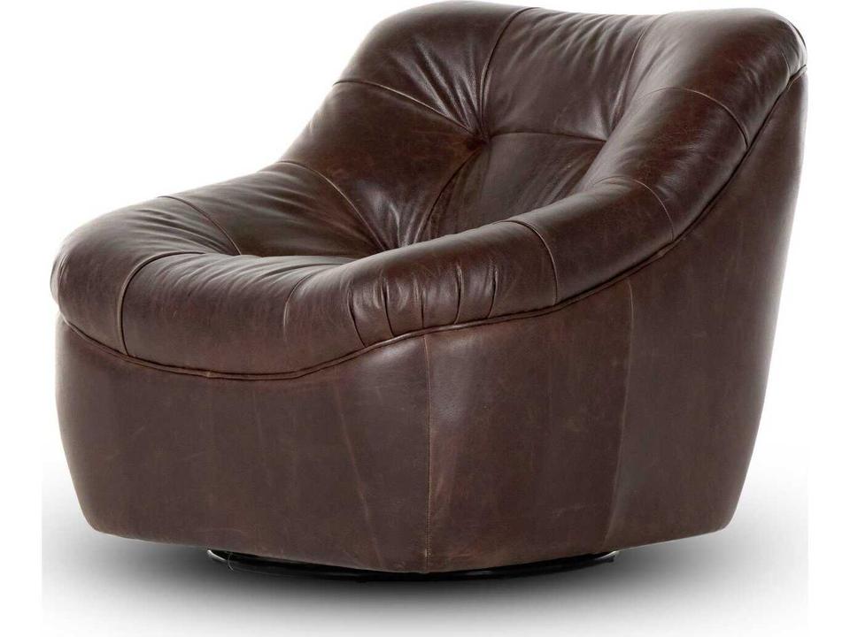 Kensington Farley Swivel Armless Accent Chair in Conroe Cigar Top-Grain Leather