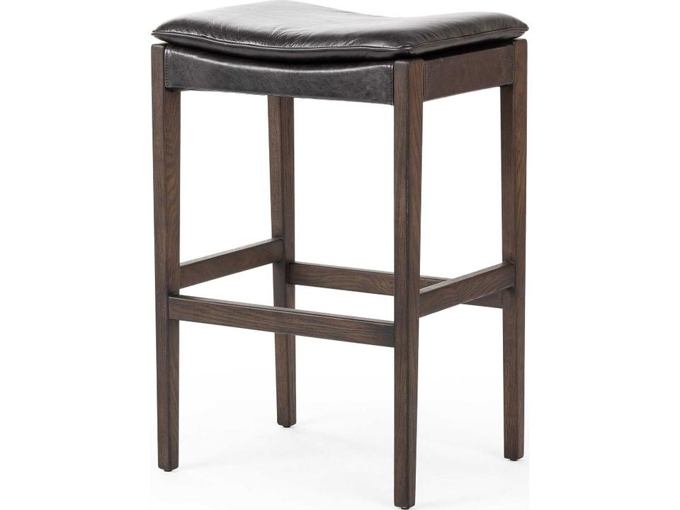 Ashford Aya Sonoma Black Leather Oak Wood Bar Stool