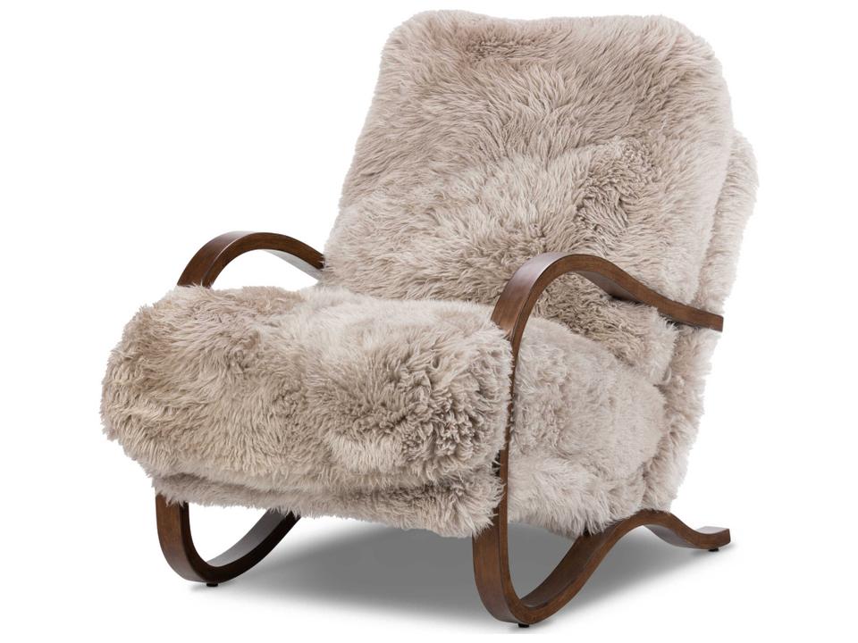 Tobin Taupe Mongolian Fur Accent Chair with Wood Frame