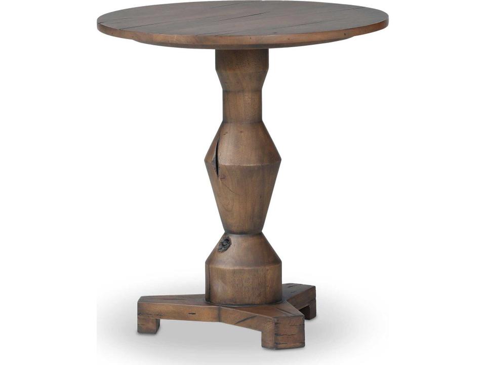 Rivi Round End Table Solid Reclaimed Wood Aged Belgium Bleach