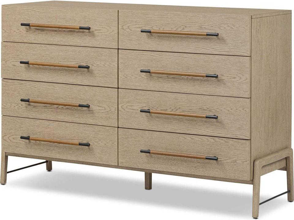 Filmore Rosedale 8-Drawer Dresser in Yucca Oak Veneer with Leather Pulls