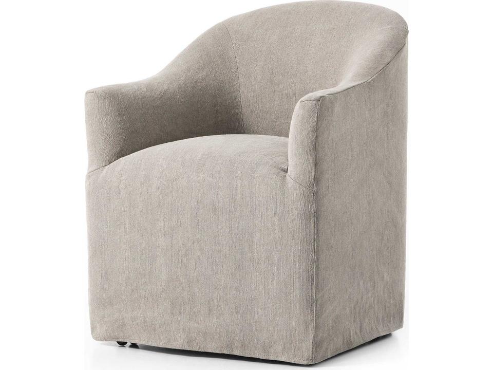 Cove Upholstered Dining Armchair with Casters in Heather Twill Stone