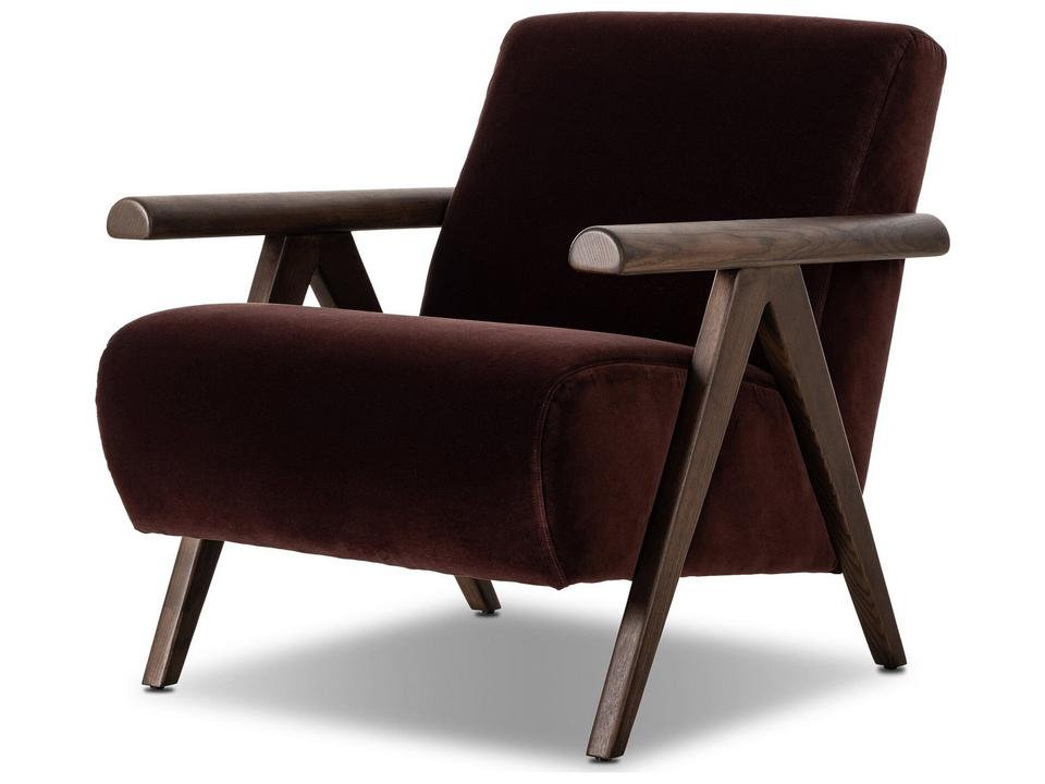 Grayson Upholstered Accent Chair in Burgundy with Ash Wood