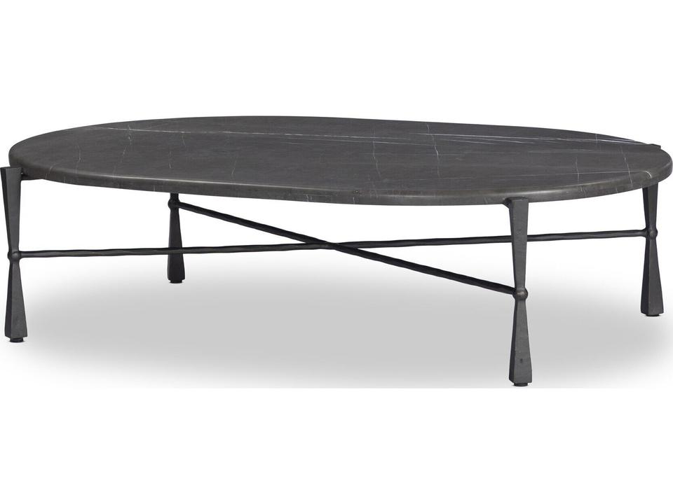 Rayna Oval Coffee Table in Grey Italian Marble and Bronze