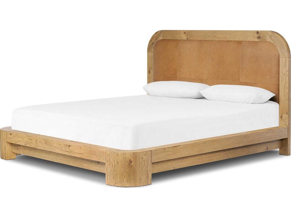 Rane King Bed with Heirloom Sienna Oak and Top-Grain Leather Headboard